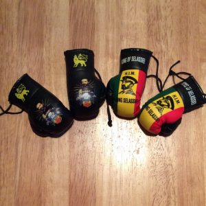 Mini hanging Haile Selassie boxing gloves