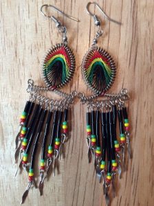 Rasta oval topped cascading threadwork earrings