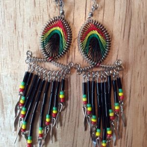 Rasta oval topped cascading threadwork earrings