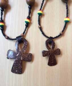 Hand Carved Coconut Shell Ankh necklace