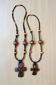 Hand Carved Coconut Shell Ankh necklace