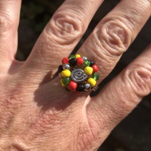 Spiral Rasta bead ring