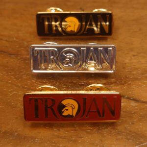 Trojan oblong pin badge