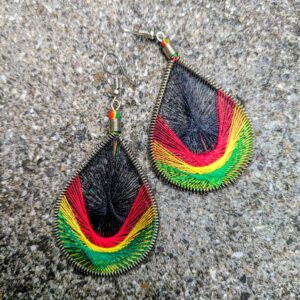 2" Teardrop Rasta Threadwork Earrings